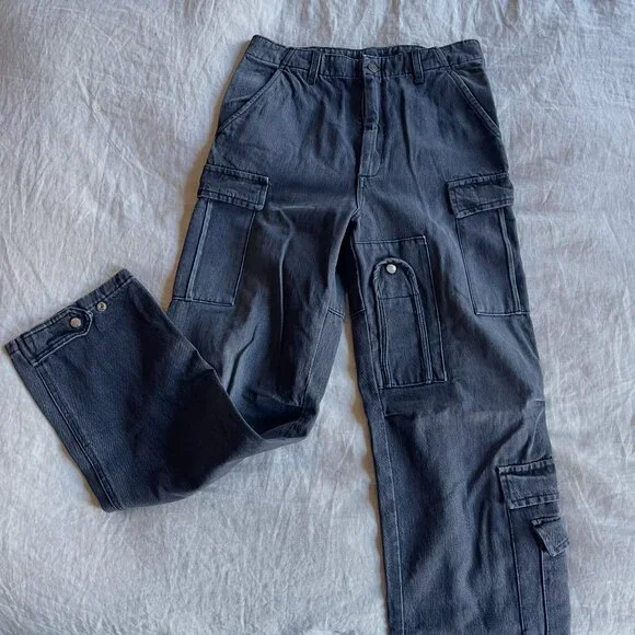 NWT Winnie New York Black Faded Denim Cargo Pants - Picture 5 of 10